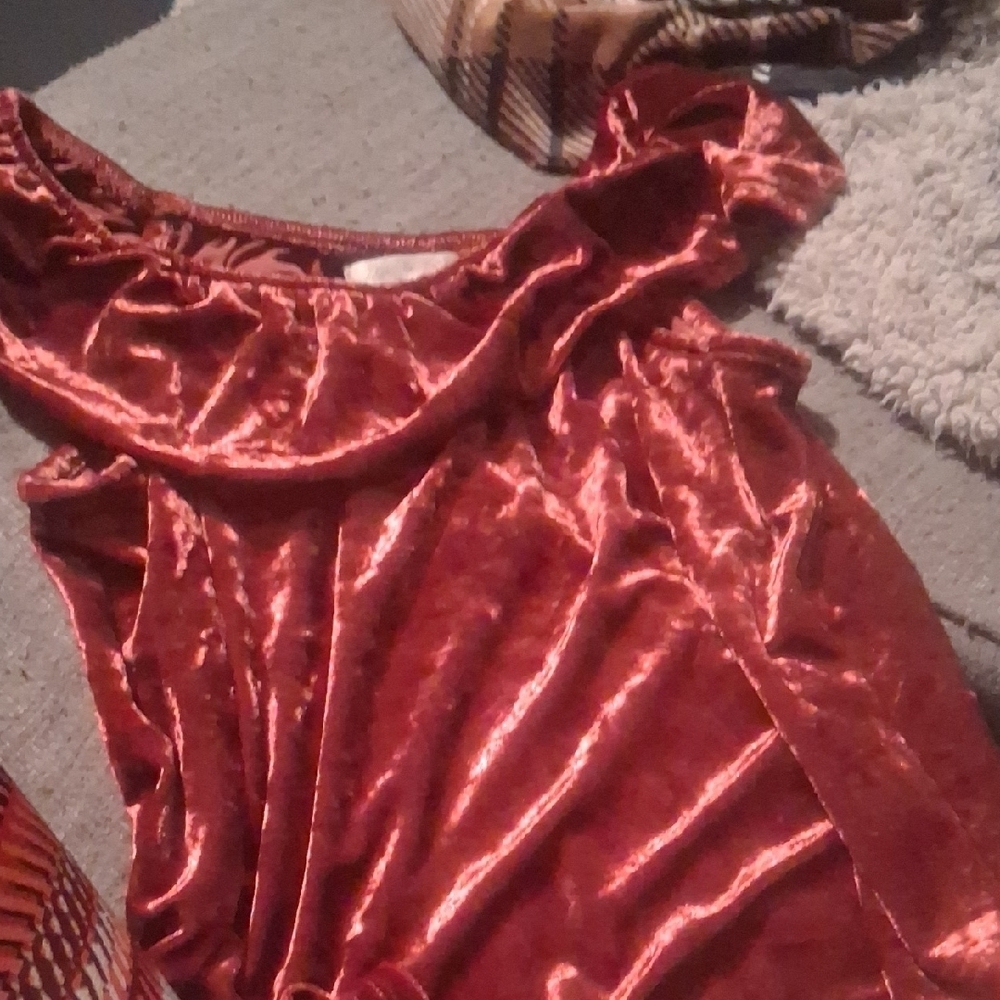 Elegant Red Velvet Top Size L – Zoe and Rose, Holiday Festive, Stretchy - Picture 2 of 6